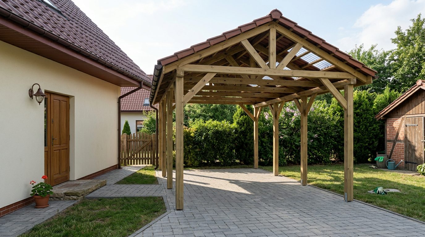 Wiata drewniana, dach dwuspadowy